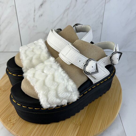 NEW Dr. Doc Martens Voss Quad Fluffy Womens Size 7 Black White Platform Sandals - Picture 3 of 8